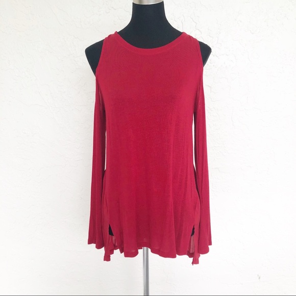 Sanctuary Tops - EVEREVE Sanctuary Red Cold Shoulder Tunic Top S